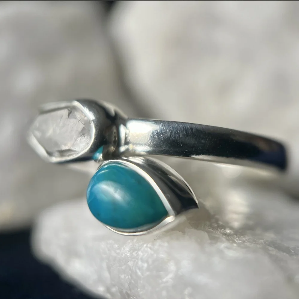 Herkimer Diamond Chrysocolla Sterling Silver Ring Signed Nugent Jewelry …
